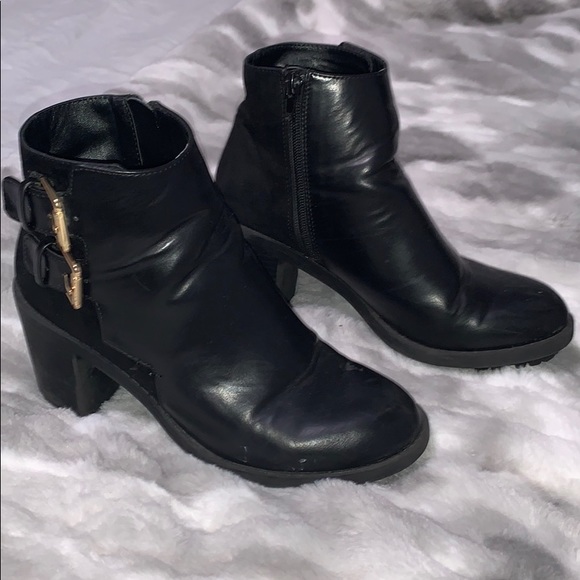 Zara Black Leather/Suede Bootie w Gold Buckles - Picture 7 of 8